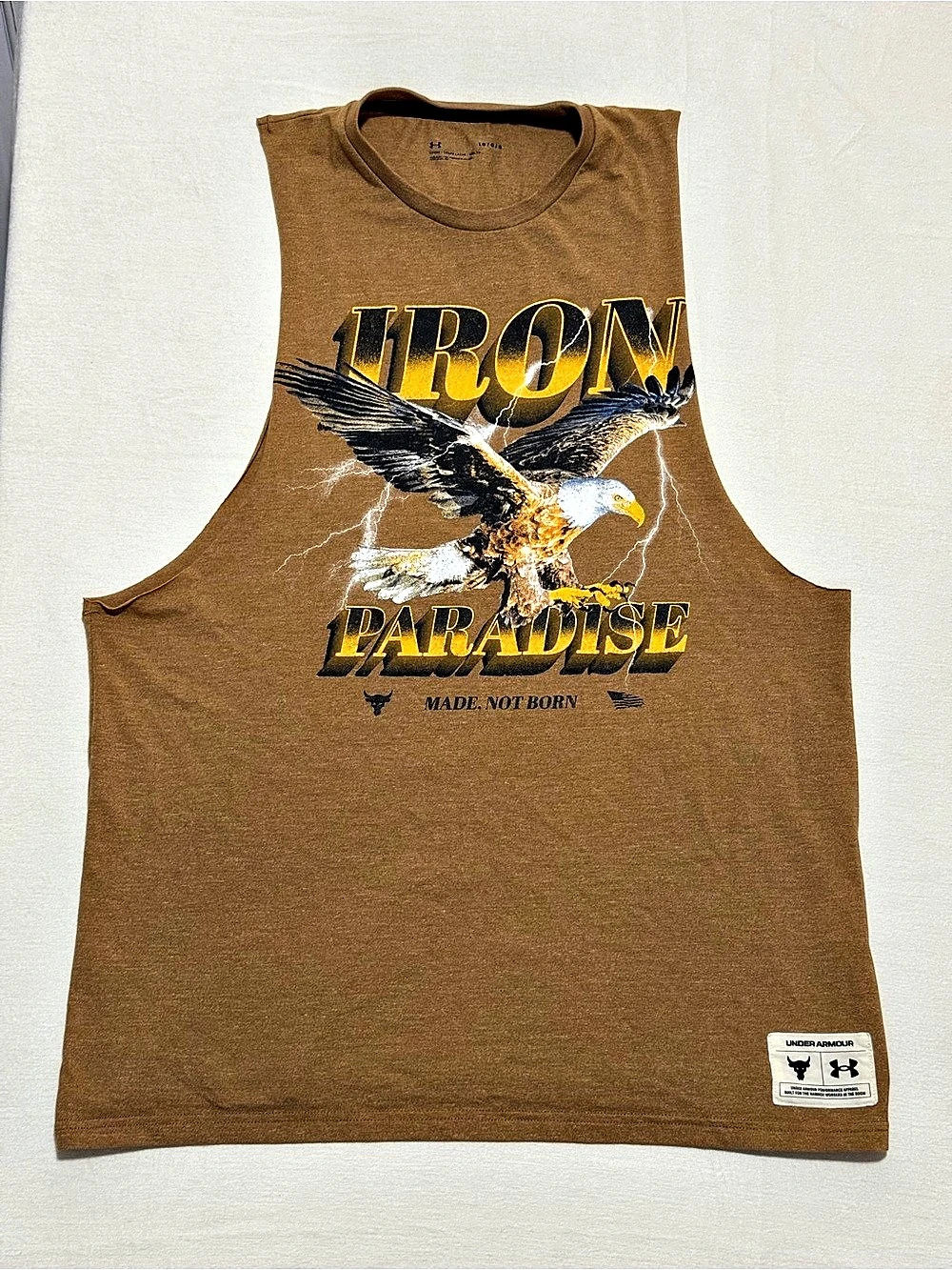 Under Armour Project Rock Iron Paradise Tank Brown & Yellow Large